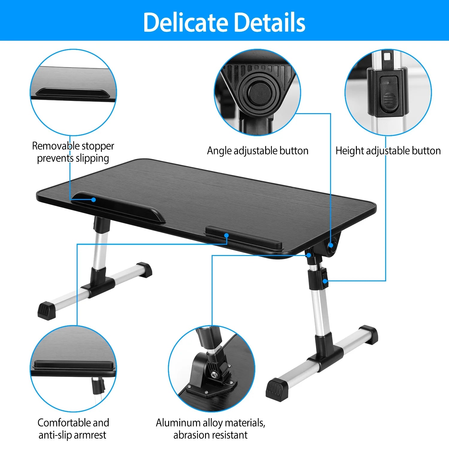 Foldable Laptop Table Stand Portable Desk Bed Tray Height Angle Adjustable T95571