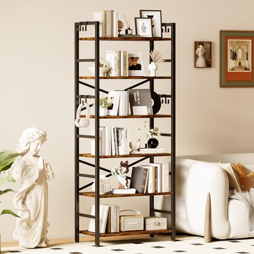 3 Tier Industrial Bookcase, Rustic Etagere Bookshelf for Living Room U5786