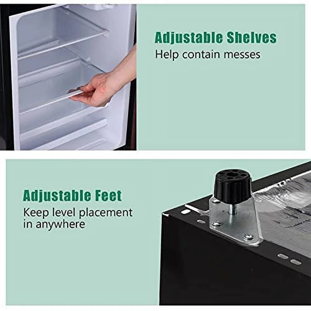3.2 Cu ft Two Door Mini Fridge with Freezer, Retro Compact Refrigerator D808