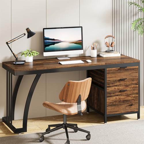 Computer Desk with 3 Drawers, 59-Inch Study Writing Table for Home Office E234