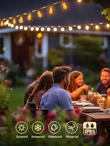 Outdoor String Lights LED 50Ft Waterproof Patio Lights with 27 Vintage Shatterproof Edison Bulbs J49172