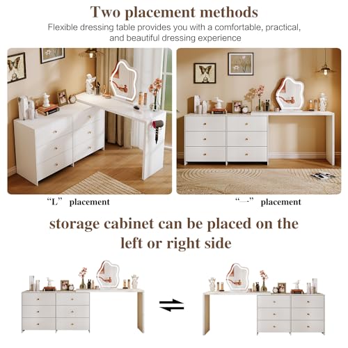 Large Makeup Vanity Desk with Mirror and Lights, 8 Drawers, Power Outlet B666