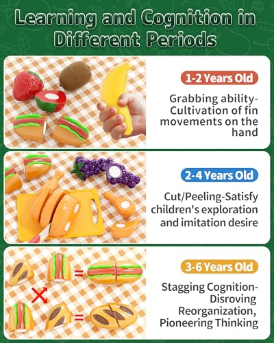 Pretend Play Food Set with Picnic Basket, Cutting Toy Food for Kids Z864