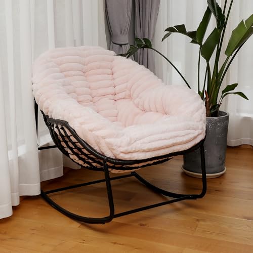 Wicker Egg Rocking Chair with Padded Cushion for Patio and Garden J177274