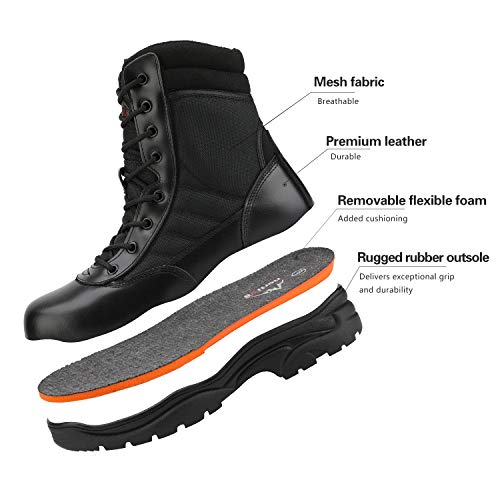Men's Military Tactical Work Boots Side Zipper Leather Motorcycle Combat Boots N655026