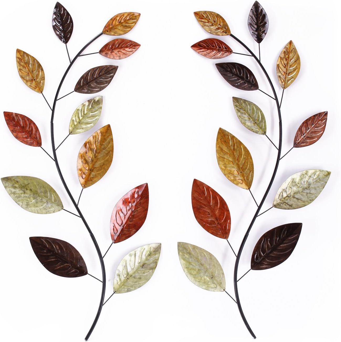 Asense Set of 2 Metal Tree Leaf Wall Hanging Art Decor, 38 Inch Iron Olive Branch Leaf Home Sculptures for Bedroom Living Room Hotel Office