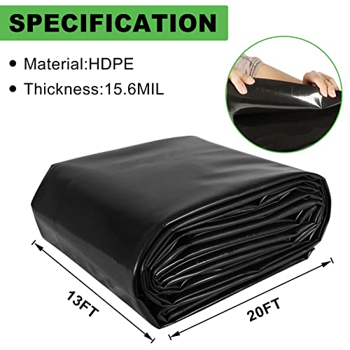 Pond Liner 13 x 20 Feet Heavy Duty HDPE for Fish Ponds H342094