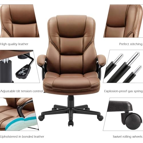 Office Executive Chair High Back Adjustable Swivel PU Leather with Lumbar Support I3854