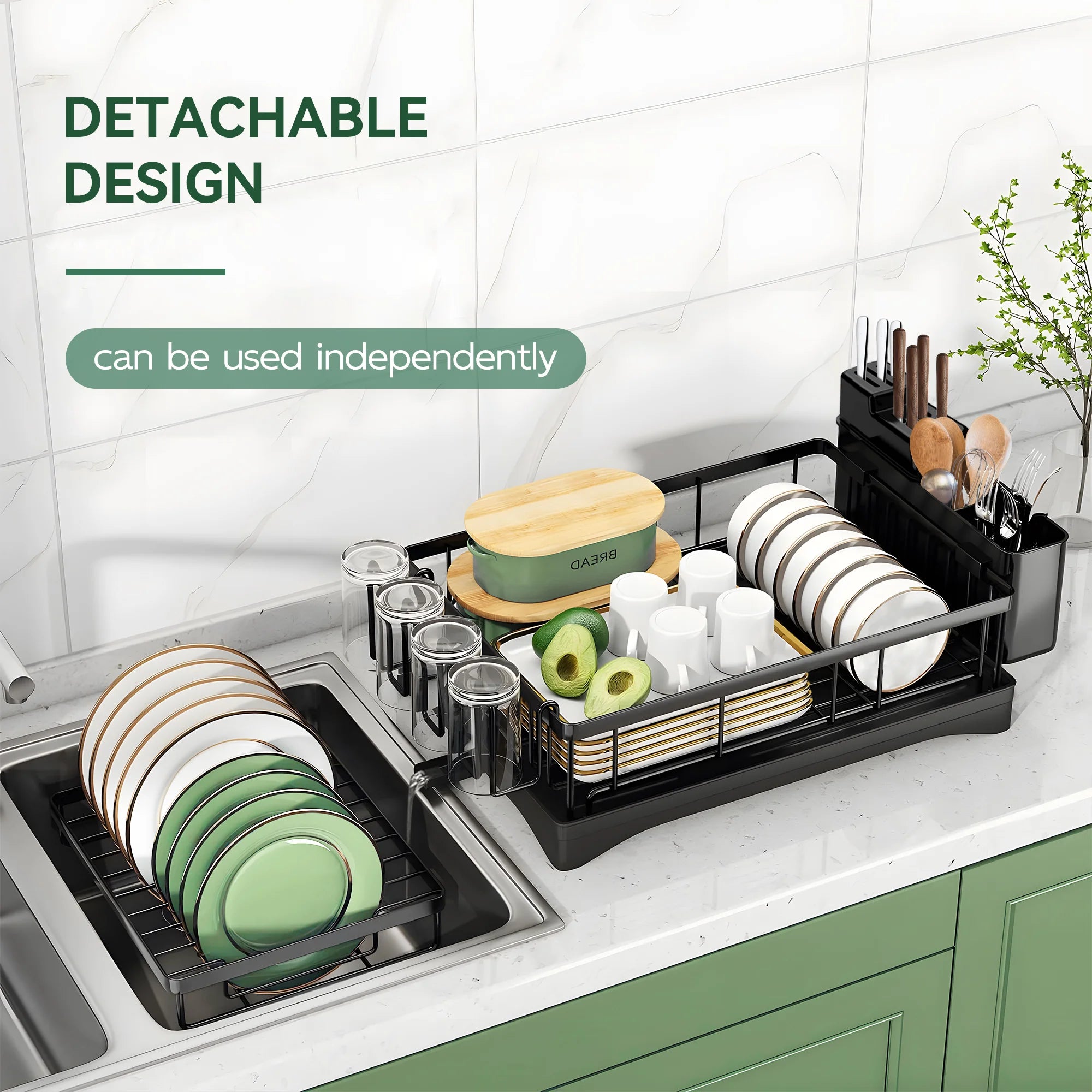 2 Tier Dish Drying Rack with Drainer for Kitchen Counter W99469
