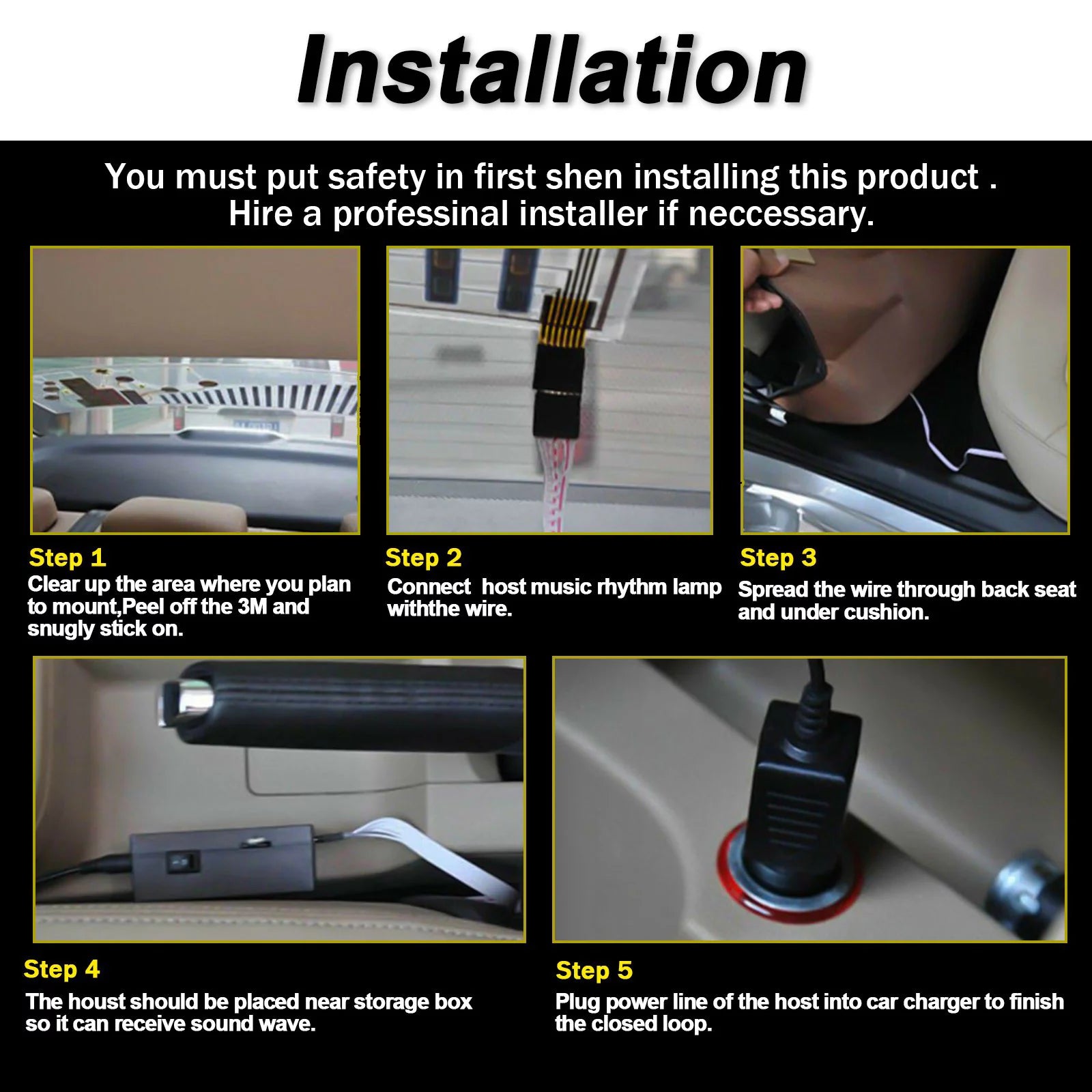 Car Music Beat Activated LED Light Strip H3809