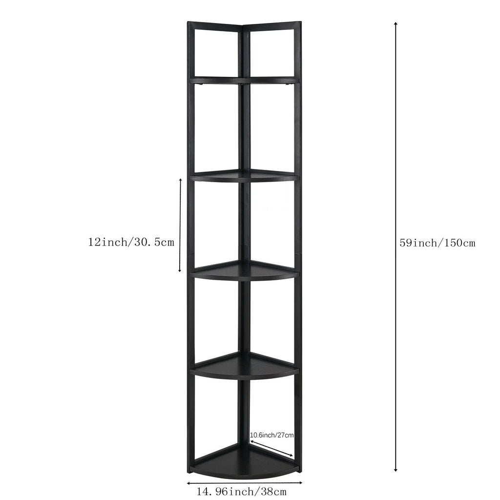 5-Tier Corner Shelf Tall Storage Stand Black K55329