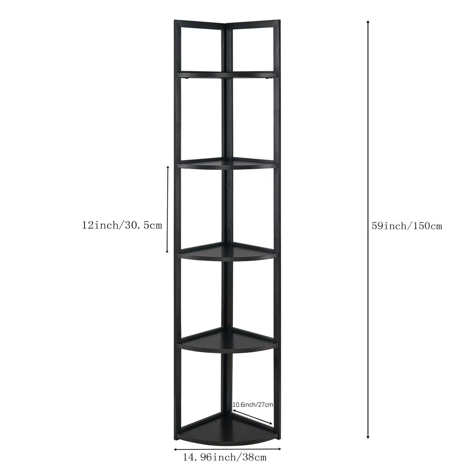 5-Tier Corner Shelf Tall Storage Stand Black K55329