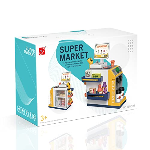 Cash Register Playset for Kids - 48PCS Pretend Play Money, Calculator, Scanner, Credit Card and Play Food S776931