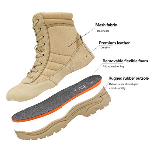 Men's Military Tactical Work Boots Side Zipper Leather Motorcycle Combat Boots N655026