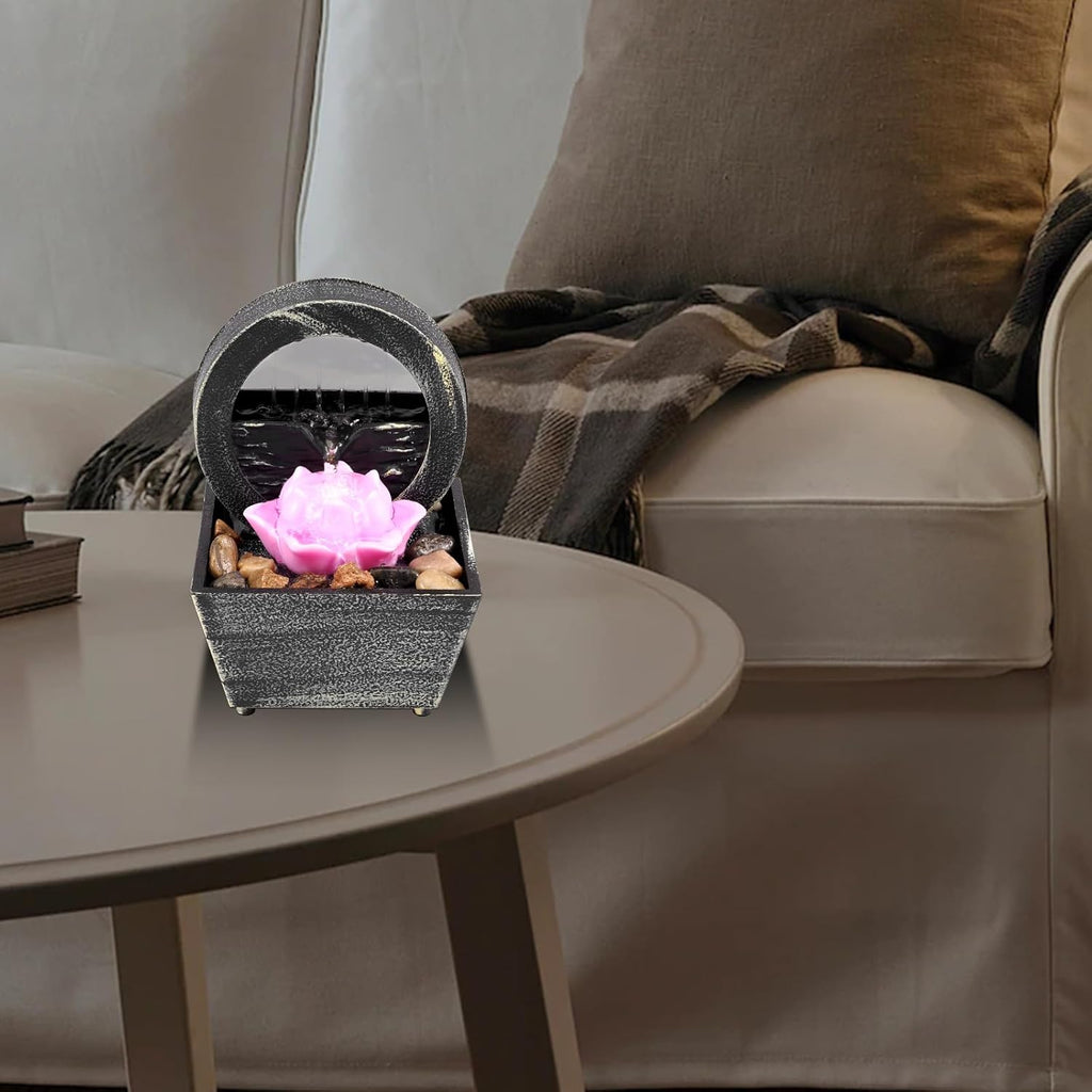 Tabletop Water Fountain with Light, Zen Meditation Waterfall, Battery/USB Operated S270