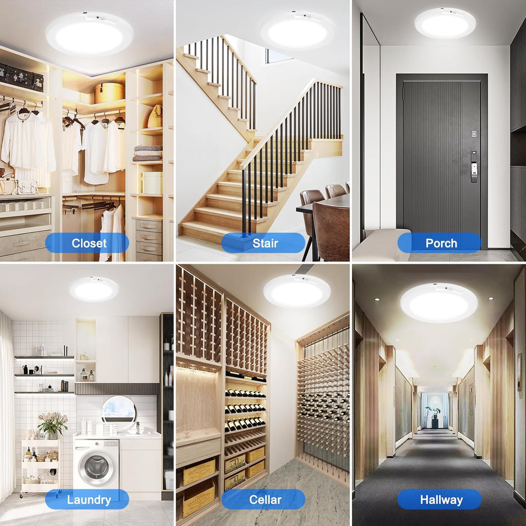 Motion Sensor Rechargeable Ceiling Light, 7.5 Inch 6500K, 3 Colors Dimmable with Remote G819