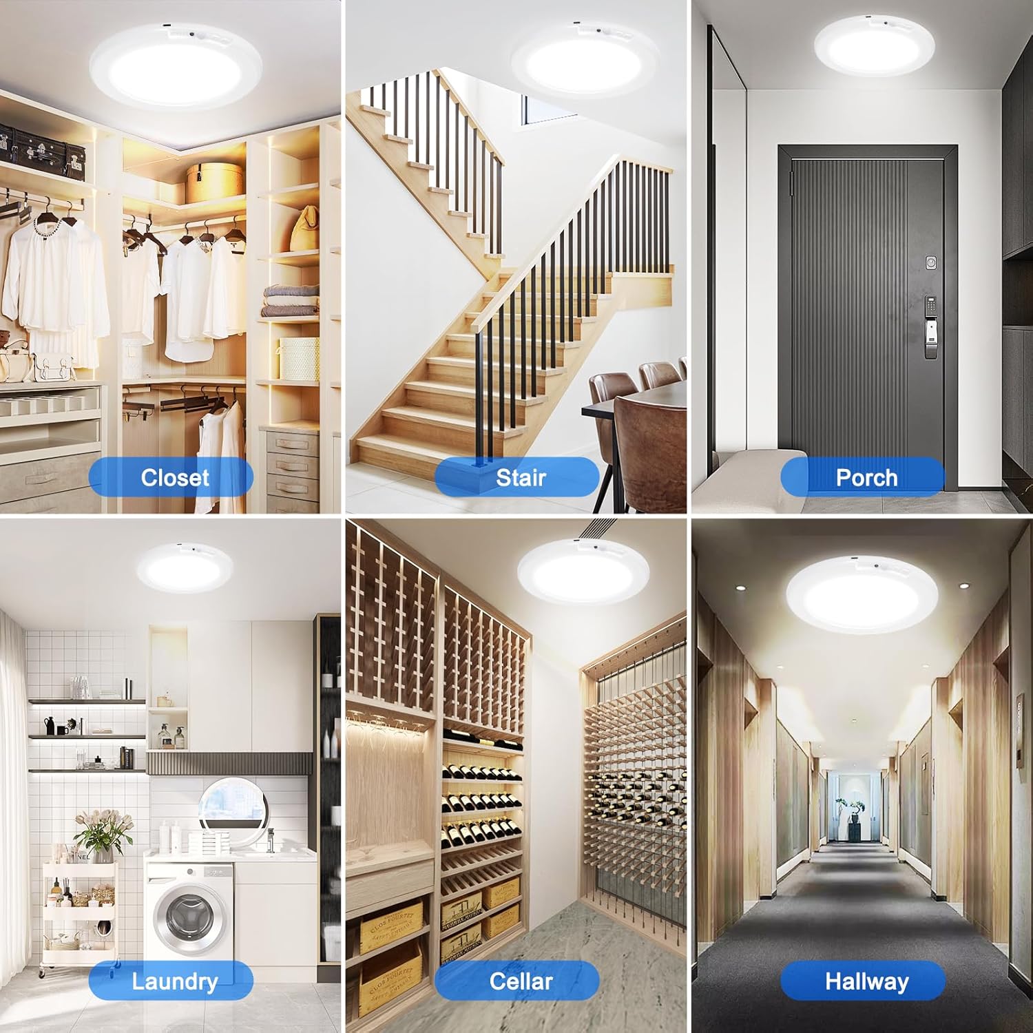 Motion Sensor Rechargeable Ceiling Light, 7.5 Inch 6500K, 3 Colors Dimmable with Remote G819