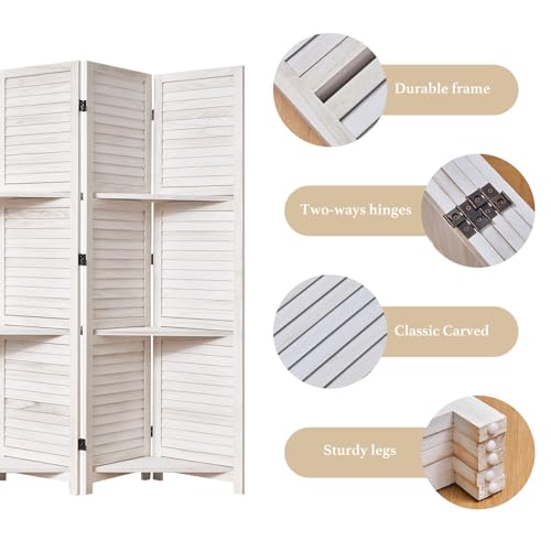 Folding Room Divider with Shelves, 6 Panels, Brown D785582