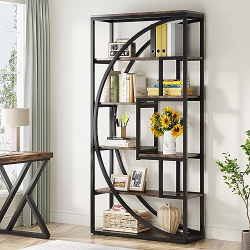 Industrial 5-Tier Etagere Bookcase, 70.8 inch Tall, 8 Open Shelves, Rustic Brown P8264