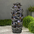 watnature Large Outdoor Water Fountain - 47 1/5” H 9-tier Outdoor Garden Fountain with LED Light, Stone-Liking Natural Looking Resin Waterfall Feature for Patio, Garden, Lawn, House&Office Decor