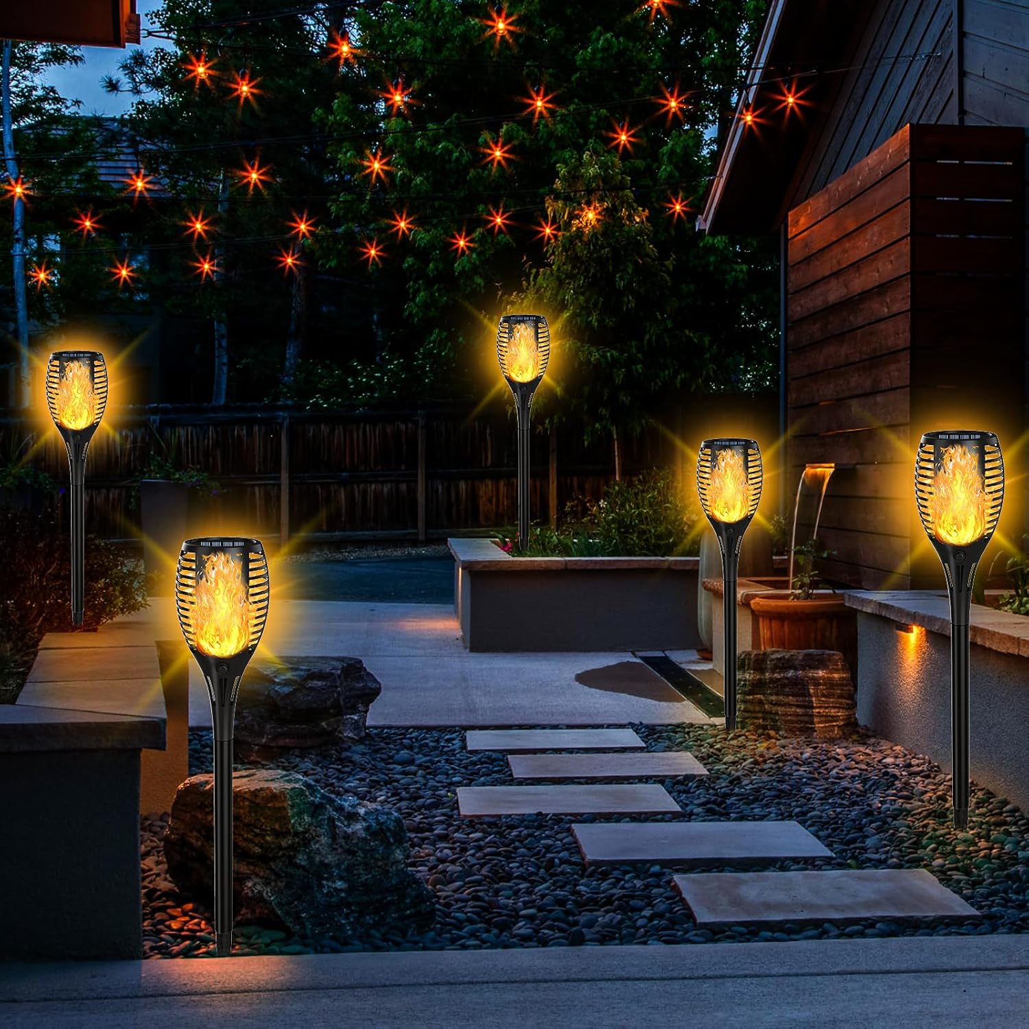 Solar Torch Lights Outdoor 7 Pack, Flickering Flame, Waterproof for Garden Patio A6330