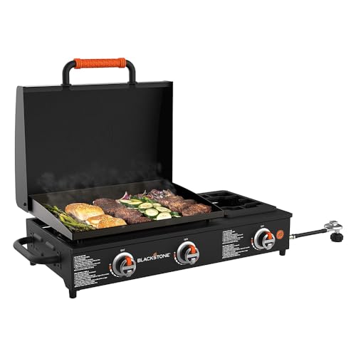 22 inch Flat Top BBQ Griddle Grill Station with Hood and Handles for Outdoor Cooking I878255