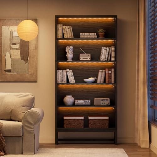 70.8 Inch Tall 5-Tier Bookcase with Closed Back Shelf for Living Room, Bedroom S15331