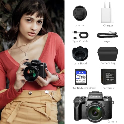 4K 64MP WiFi Touch Screen Vlogging Camera with Flash and 32GB SD Card X958972