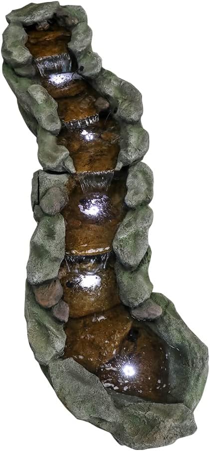 Outdoor Rock Water Fountain with LED Lights for Garden Patio N3778