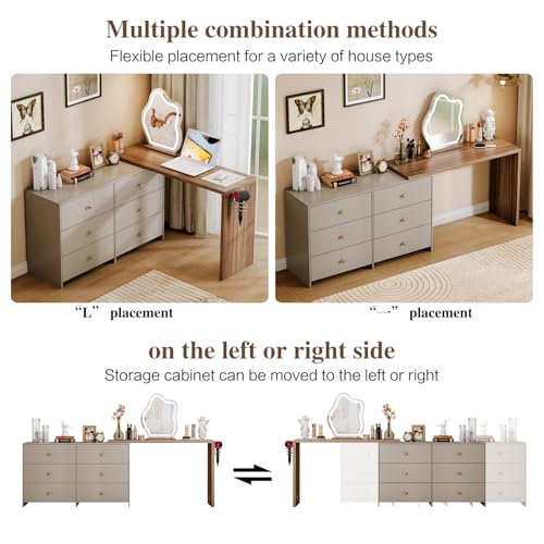 Large Makeup Vanity Desk with Mirror and Lights, 8 Drawers, Power Outlet B666