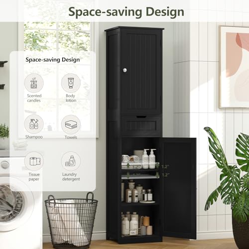 67" Tall Bathroom Cabinet with 2 Doors and 1 Drawer, Adjustable Shelves T930834