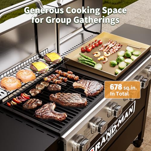 6-Burner Propane Gas Grill and Griddle Combo with Stainless Steel Lids F7495