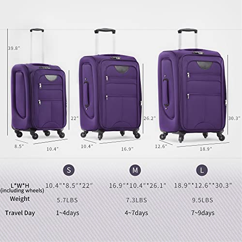 Softside 3-Piece Expandable Luggage Set with TSA Lock Spinner Wheels S375