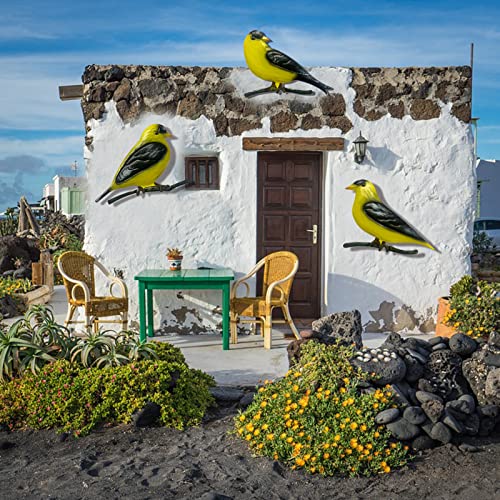 Metal Goldfinches Wall Decorations, Hanging Birds, Set of 3 V695475