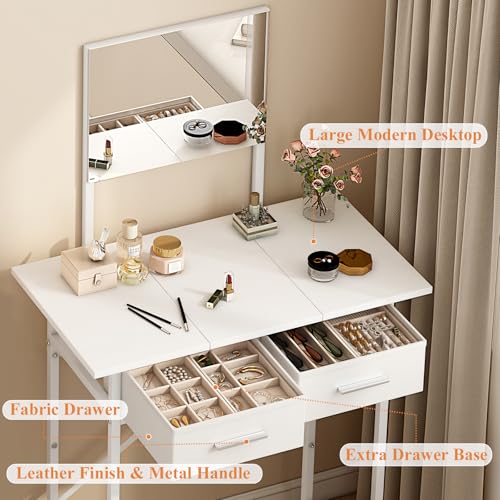 White Vanity Desk with Mirror and Drawers B362573
