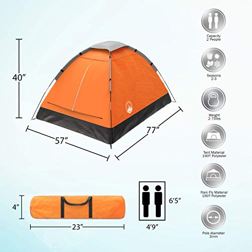 2-Person Camping Tent with Rain Fly and Carrying Bag, Lightweight for Backpacking and Hiking T539085