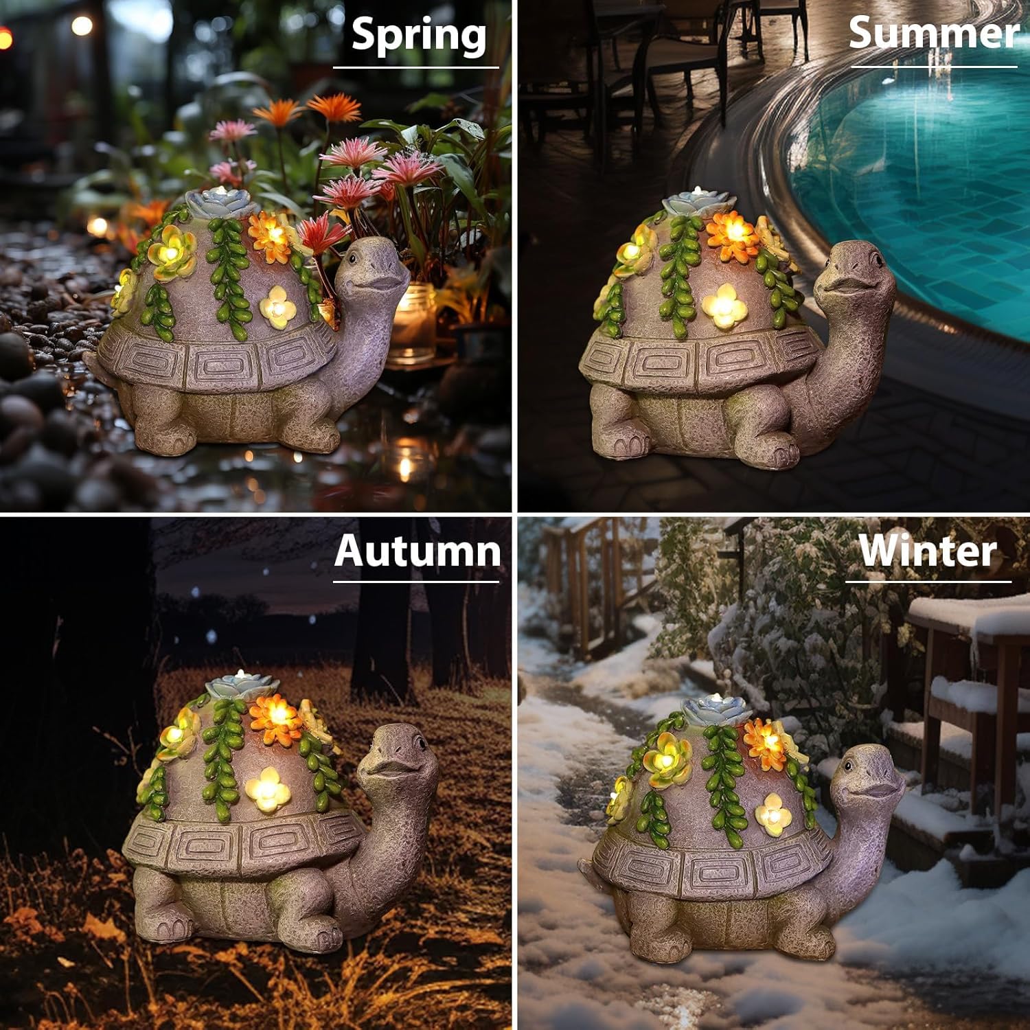 Solar Garden Turtle Statue with Succulent LED Lights S454