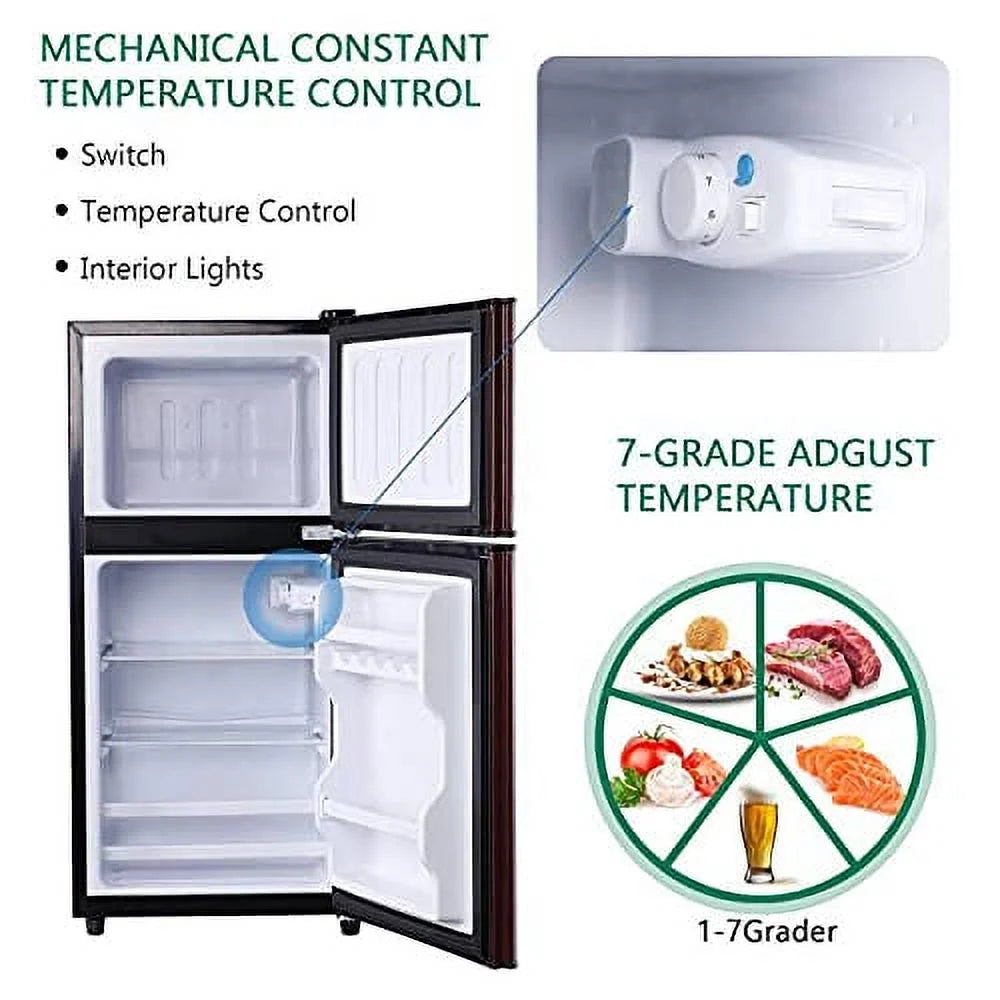 3.2 Cu ft Two Door Mini Fridge with Freezer, Retro Compact Refrigerator D808