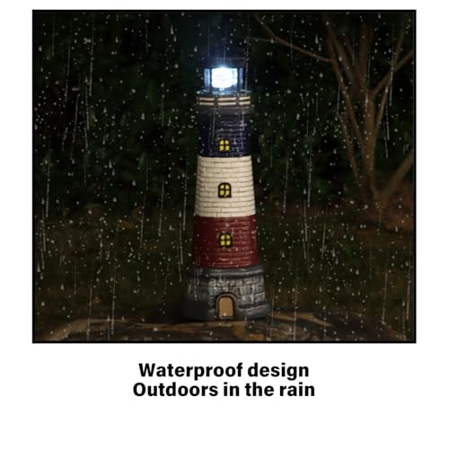 Solar Light Waterproof Resin Lighthouse Lamp with 360° Rotating LED for Patio Garden Decor J4680
