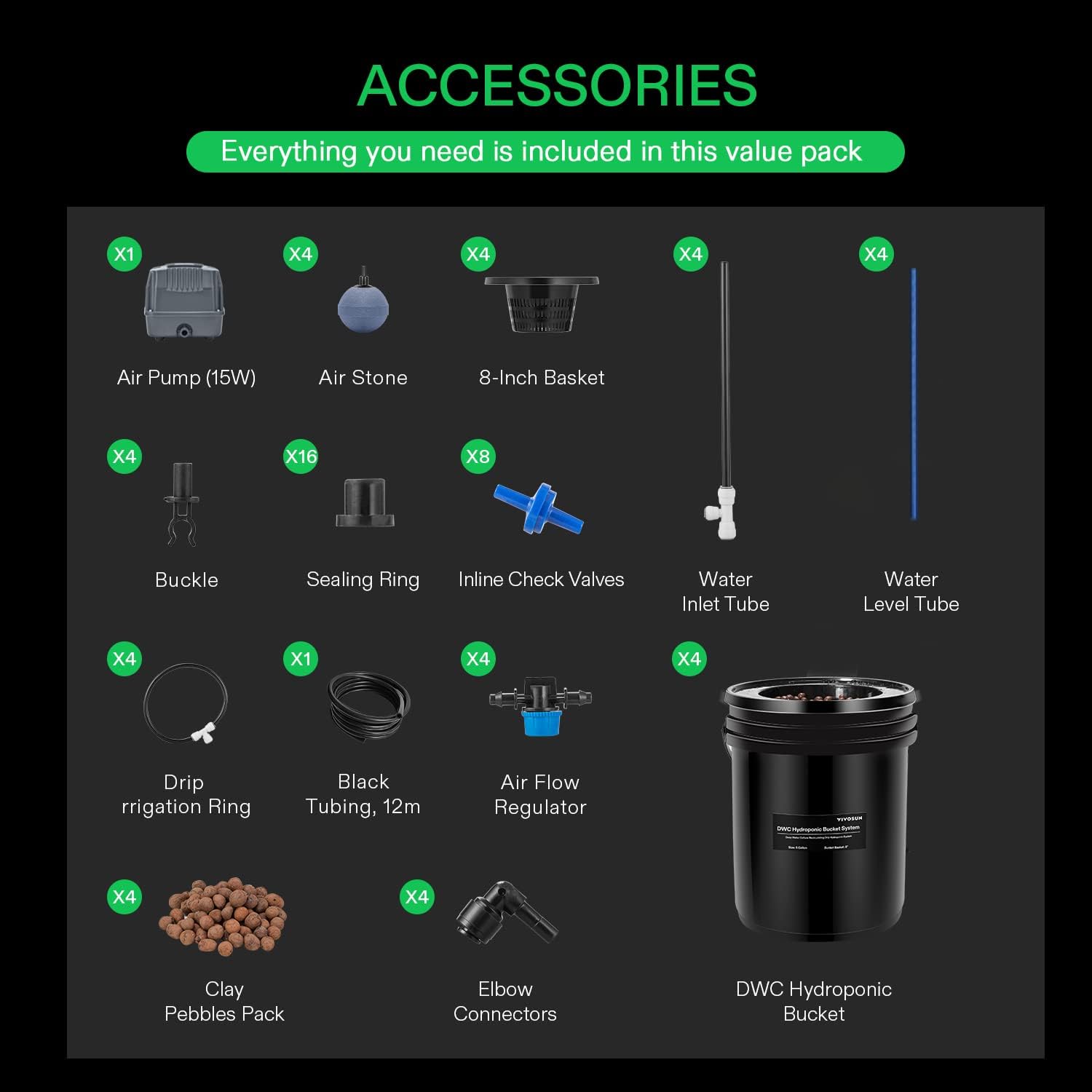 DWC Hydroponics Grow System, 5-Gallon Deep Water Culture, 108 Plant Sites, 3 Layers Gardening Kit D224