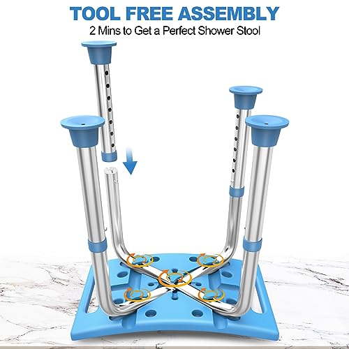 Shower Stool Stainless Steel, Adjustable Anti Slip Bath Chair for Seniors D31917