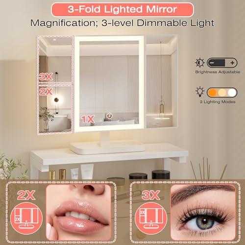 White Vanity Desk with Mirror and Lights R8919