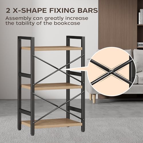 3 Tier Industrial Bookcase, Rustic Etagere Bookshelf for Living Room U5786