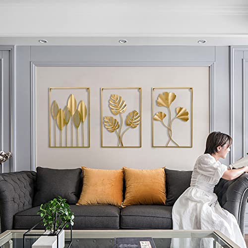 Metal Wall Art Decor, Abstract Gold Leaf with Frame, 17 x 12 Inches O53620