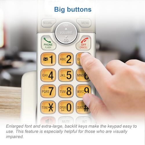 Cordless Phone with Answering System and Extra-large Backlit Keys J9708