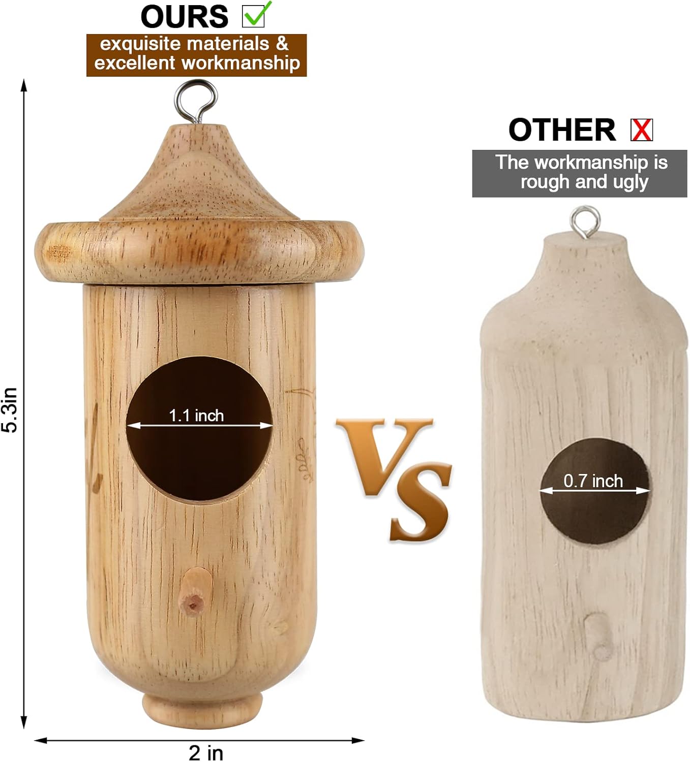 Wooden Hummingbird House for Hanging, 3 Pack with Hemp Ropes V482850