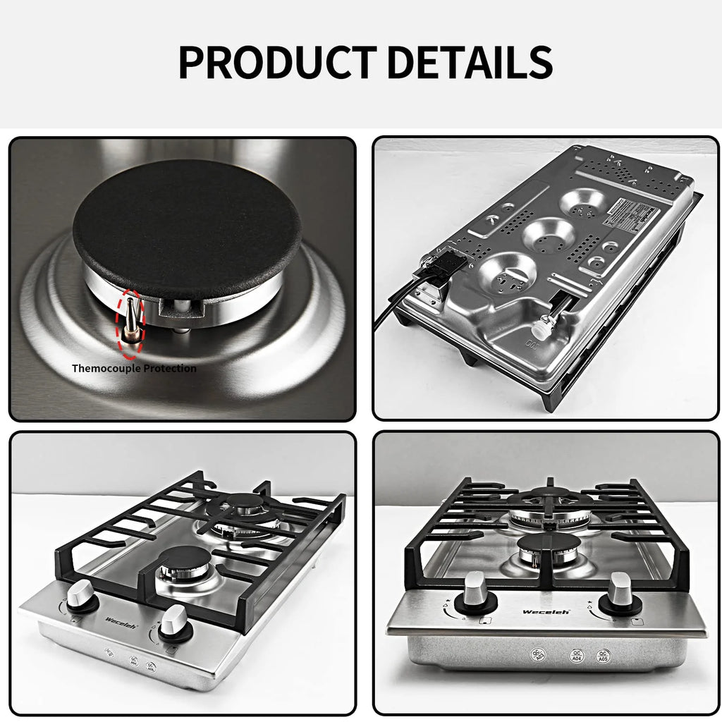 12" Dual Fuel 2 Burner Cooktop with Stainless Steel G3828
