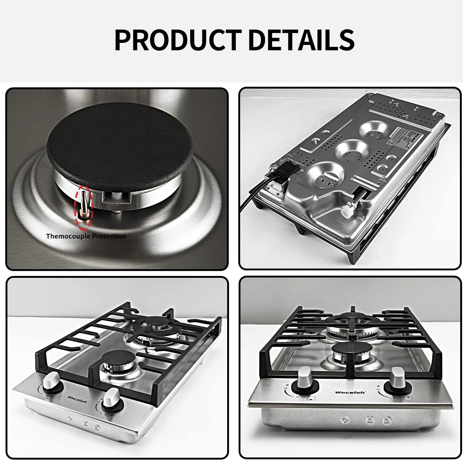 12" Dual Fuel 2 Burner Cooktop with Stainless Steel G3828