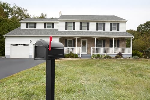 Galvanized Steel Post Mount Mailbox, Black, Large Capacity B338