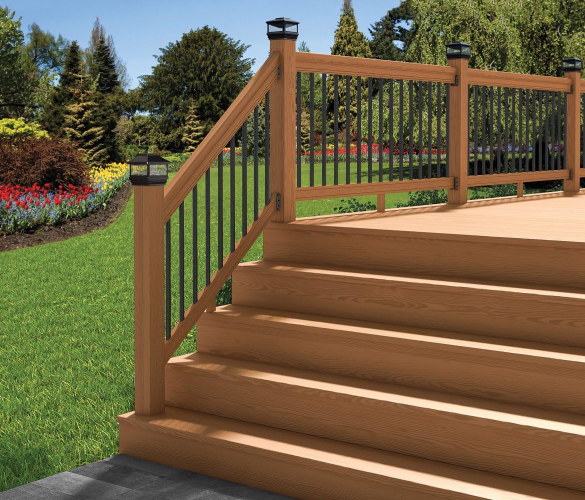 Pressure-Treated Cedar-Tone Stair Deck Railing Kit with Black Aluminum Balusters V744